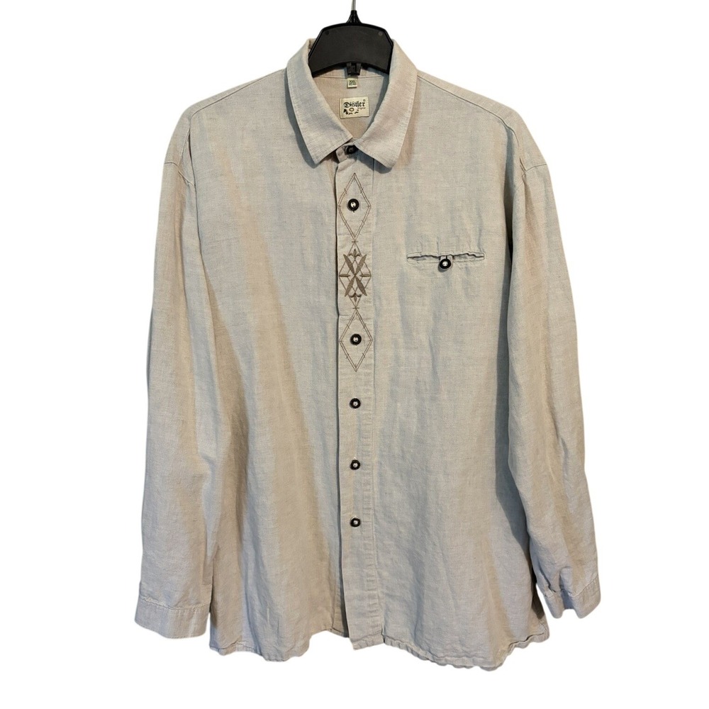 VTG Distler Original Linen Blend Edelweiss Embroidered L/S Shirt Men's 2XL - Picture 3 of 16